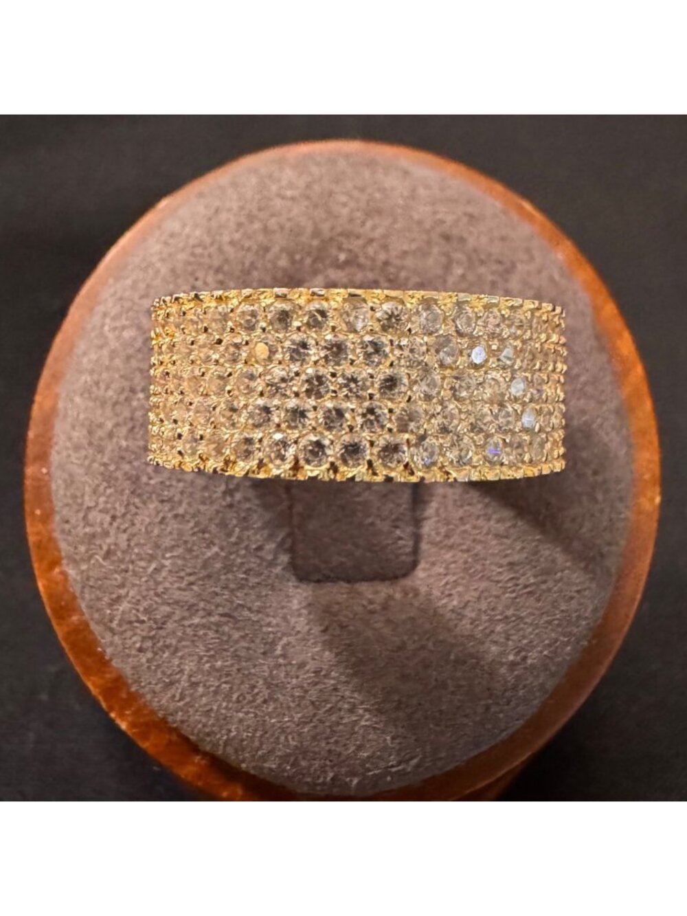 VTG Gold Over Sterling Silver 925 Cubic Zirconia Wide Band Ring Size 8.25